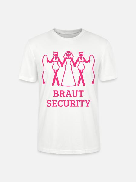 Braut Security (JGA Polterabend Peitsche / Pink) - Stanley/Stella Unisex Bio-T-Shirt CRAFTER - Weiß