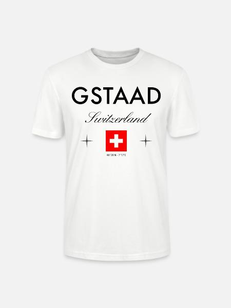 Gstaad, Schweiz, koordinater, rejse, souvenir - Stanley Stella CRAFTER unisex økologisk-T-shirt - hvid