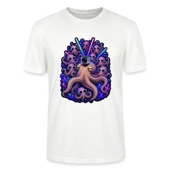 Neon Octopus Rave Camera Crew - Stanley/Stella CRAFTER Unisex Organic T-Shirt - white - Front - Alina (178cm) & Michal (187cm)