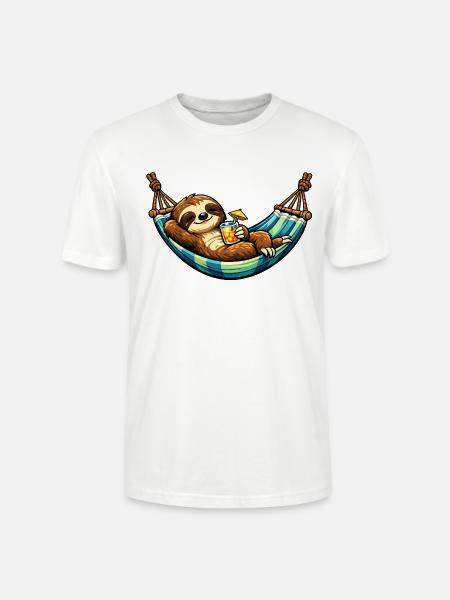 Faultier in Hängematte mit Cocktail - Stanley/Stella Unisex Bio-T-Shirt CRAFTER - Weiß