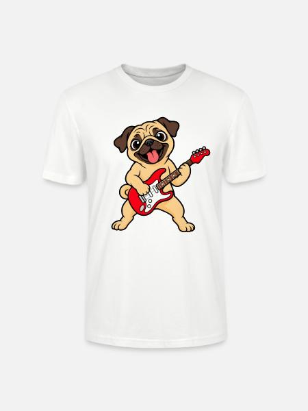Cooler Mops mit E-Gitarre - Stanley/Stella Unisex Bio-T-Shirt CRAFTER - Weiß