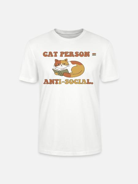 Katze liest, Anti-Social - Stanley/Stella Unisex Bio-T-Shirt CRAFTER - Weiß
