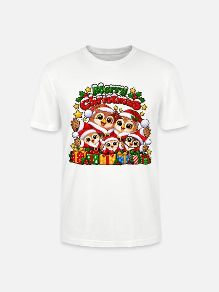 Weihnachts Eulen - Stanley/Stella Unisex Bio-T-Shirt CRAFTER - Weiß