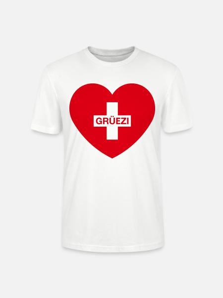 Grüezi (Herz / Schweizerkreuz / Schweiz / 1C) - Stanley/Stella Unisex Bio-T-Shirt CRAFTER - Weiß