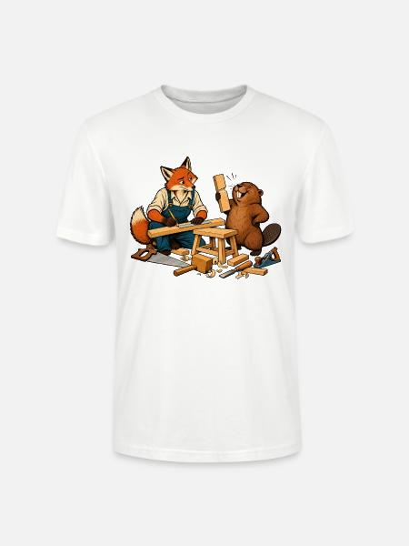 Fuchs und Biber beim Heimwerken – Handwerkerduo - Stanley/Stella Unisex Bio-T-Shirt CRAFTER - Weiß