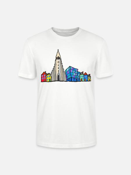 Reykjavik Skyline – Bunte Kinderzeichnung - Stanley/Stella Unisex Bio-T-Shirt CRAFTER - Weiß
