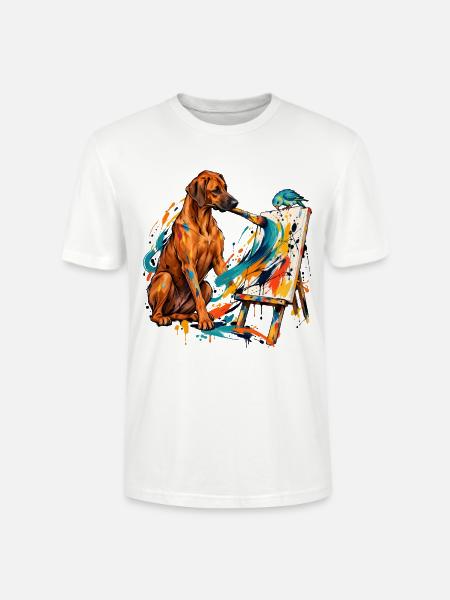Rhodesian Ridgeback und Zwergpapagei malen - Stanley/Stella Unisex Bio-T-Shirt CRAFTER - Weiß