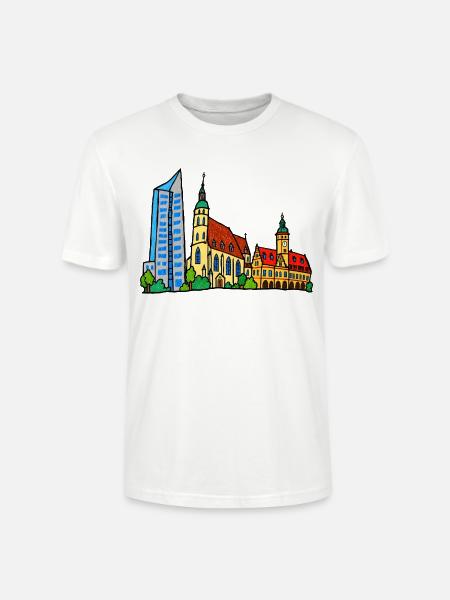 Bunte Leipziger Skyline im Kinderstil - Stanley/Stella Unisex Bio-T-Shirt CRAFTER - Weiß