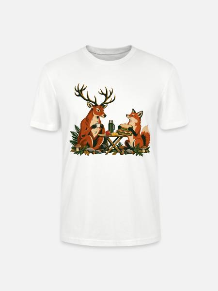 Rotwild und Fuchs beim Waldfrühstück - Stanley/Stella Unisex Bio-T-Shirt CRAFTER - Weiß