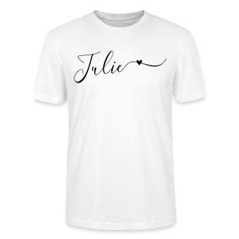 Prénom Julie Prénom décoratif - T-shirt bio CRAFTER Stanley Stella Unisexe - blanc - Devant - Alina (178cm) & Michal (187cm)