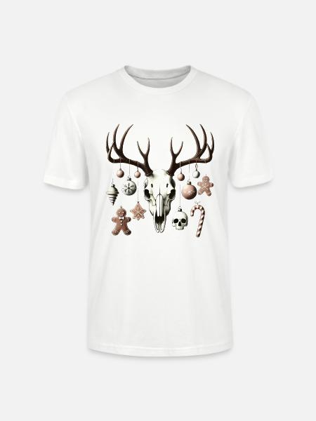 Festlig hodeskalle med julepynt - Stanley/Stella CRAFTER unisex økologisk T-skjorte - hvit