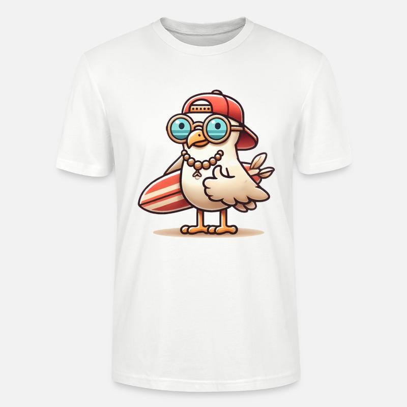 Coole Strandmöwe mit Surfbrett - Stanley/Stella Unisex Bio-T-Shirt CRAFTER - Weiß
