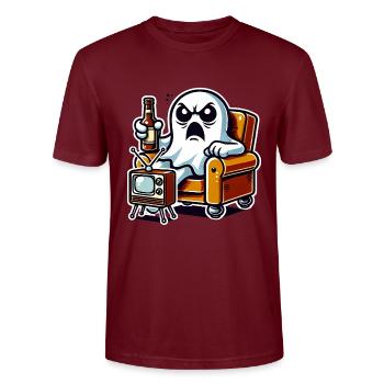 Funny Ghost Watching TV Boo - Stanley/Stella CRAFTER Unisex Organic T-Shirt - burgundy - Front - Alina (178cm) & Michal (187cm)