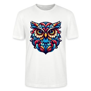 EULE UHU GREIFVOGEL WALDKAUZ FEDER REGENBOGEN BUNT - Stanley/Stella Unisex Bio-T-Shirt CRAFTER - Weiß - Vorne - Alina (178cm) & Michal (187cm)