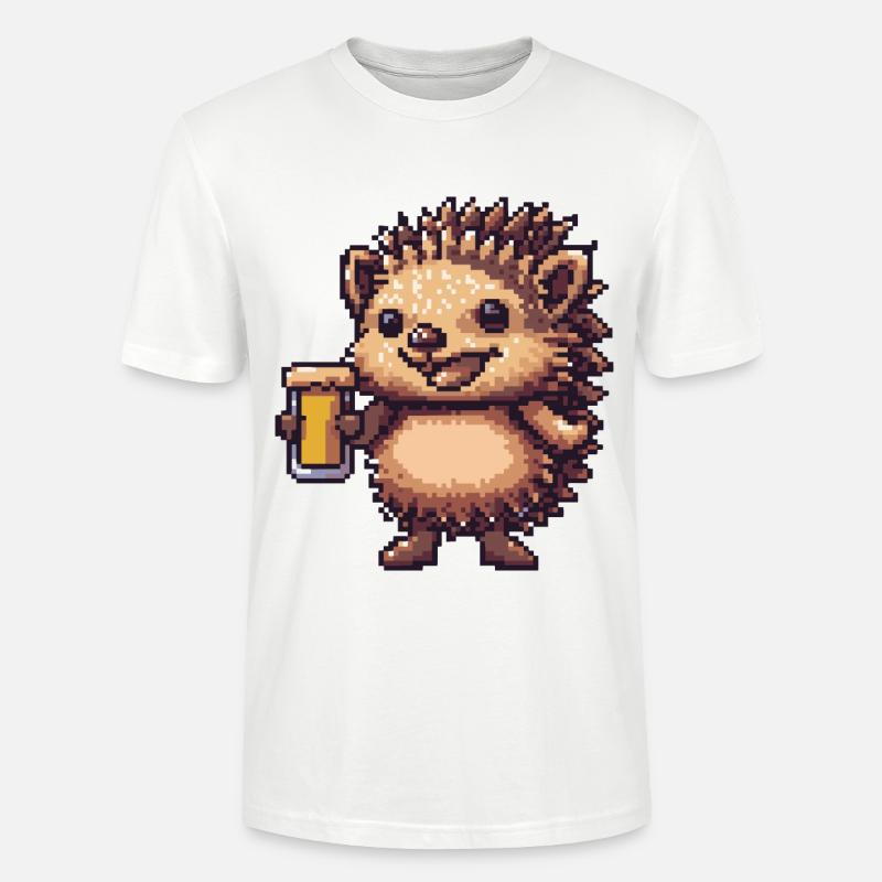 hérisson bière pixel - T-shirt bio CRAFTER Stanley Stella Unisexe - blanc