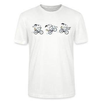 Peanuts Snoopy Vélo Humour - T-shirt bio CRAFTER Stanley Stella Unisexe - blanc - Devant - Alina (178cm) & Michal (187cm)