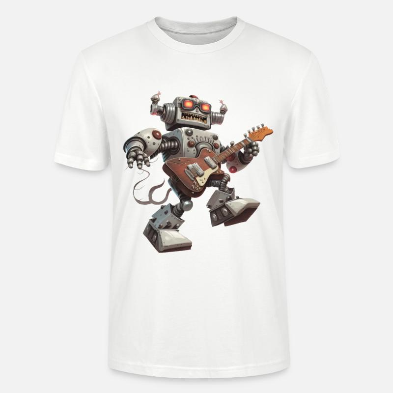 Robot guitariste - T-shirt bio CRAFTER Stanley Stella Unisexe - blanc