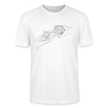 Hands hold heart and brain - Stanley/Stella CRAFTER Unisex Organic T-Shirt - white - Front - Alina (178cm) & Michal (187cm)