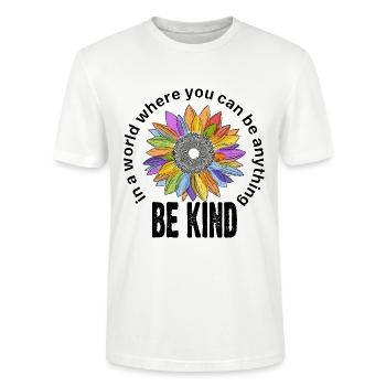 Welt alles sei nett Blume Sonnenblume bunt - Stanley/Stella Unisex Bio-T-Shirt CRAFTER - Weiß - Vorne - Alina (178cm) & Michal (187cm)