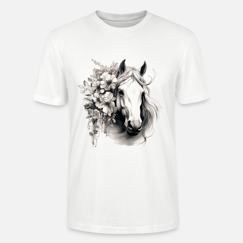 Pferd mit Blumen - Stanley/Stella Unisex Bio-T-Shirt CRAFTER - Weiß