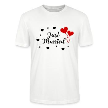 Just Married Elegant wedding couple design - Stanley/Stella CRAFTER Unisex Organic T-Shirt - white - Front - Alina (178cm) & Michal (187cm)