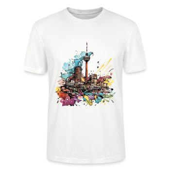 Berlin Deutschland Stadt Skyline Splash Cartoon - Stanley/Stella Unisex Bio-T-Shirt CRAFTER - Weiß - Vorne - Alina (178cm) & Michal (187cm)