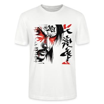 monstre #035 Samouraï - T-shirt bio CRAFTER Stanley Stella Unisexe - blanc - Devant - Alina (178cm) & Michal (187cm)