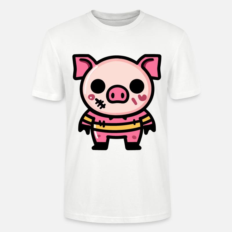 Cochon Halloween Bande dessinée Zombie - T-shirt bio CRAFTER Stanley Stella Unisexe - blanc