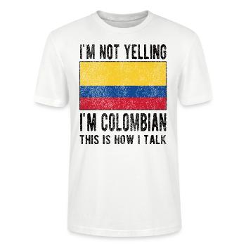 Kolumbianer Kolumbien Kolumbianische Flagge - Stanley/Stella Unisex Bio-T-Shirt CRAFTER - Weiß - Vorne - Alina (178cm) & Michal (187cm)