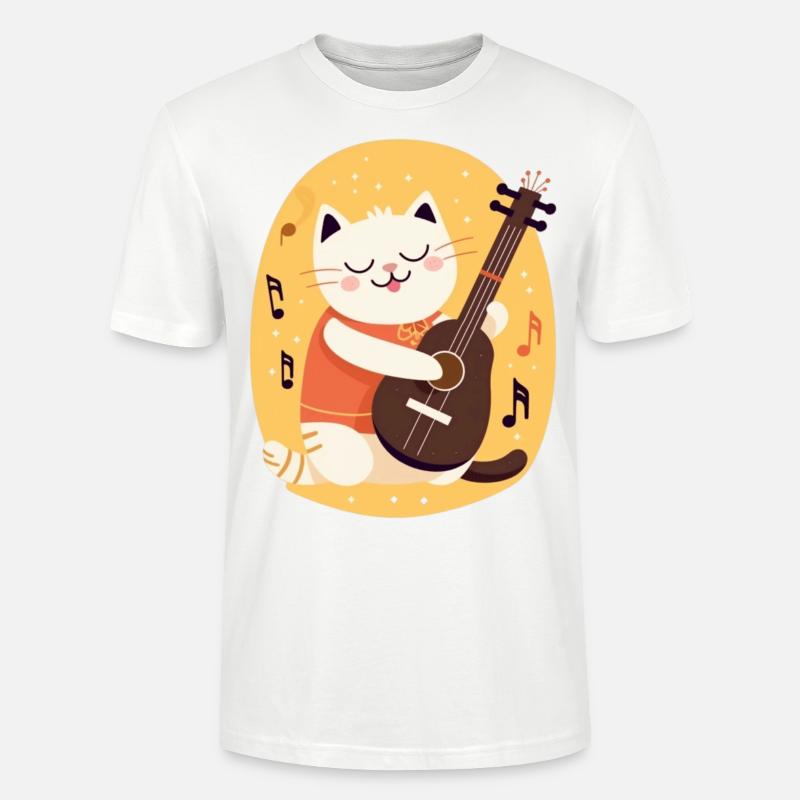 Chat mignon avec guitare - T-shirt bio CRAFTER Stanley Stella Unisexe - blanc