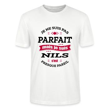 NILS PARFAIT - PRENOM NILS - T-shirt bio CRAFTER Stanley Stella Unisexe - blanc - Devant - Alina (178cm) & Michal (187cm)