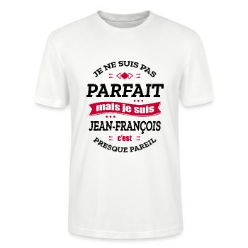 JEAN-FRANÇOIS PARFAIT - PRENOM JEAN-FRANÇOIS - T-shirt bio CRAFTER Stanley Stella Unisexe - blanc - Devant - Alina (178cm) & Michal (187cm)