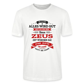 ALLES WIRD GUT, DIE LEGENDE ZEUS IST DA - Stanley/Stella Unisex Bio-T-Shirt CRAFTER - Weiß - Vorne - Alina (178cm) & Michal (187cm)