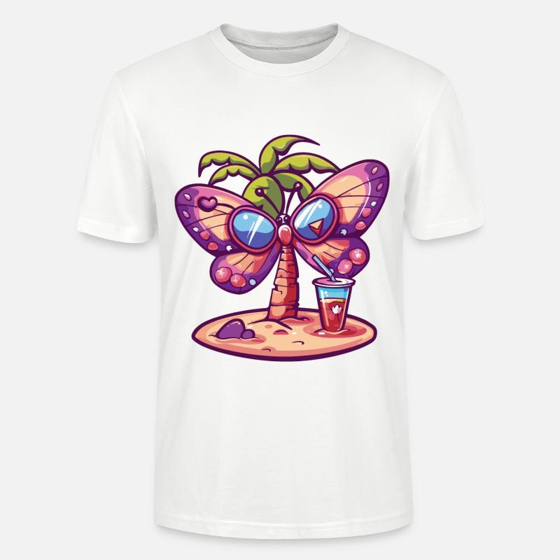 Papillon Été Plage Bande Dessinée - T-shirt bio CRAFTER Stanley Stella Unisexe - blanc