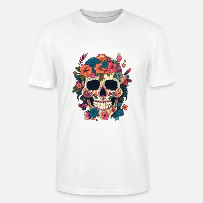 Crâne composé de fleur - T-shirt bio CRAFTER Stanley Stella Unisexe - blanc