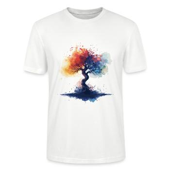 Baum bunt Aquarell Stil - Stanley/Stella Unisex Bio-T-Shirt CRAFTER - Weiß - Vorne - Alina (178cm) & Michal (187cm)