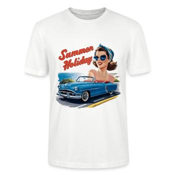 Holiday Cabrio Ride Lifestyle 1950s 1960s - Stanley/Stella CRAFTER Unisex Organic T-Shirt - white - Front - Alina (178cm) & Michal (187cm)