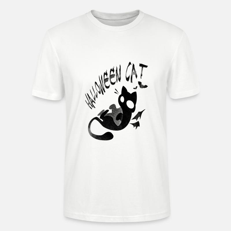 Chat noir d'Halloween - T-shirt bio CRAFTER Stanley Stella Unisexe - blanc