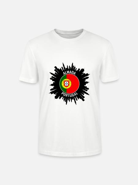 Almada Skyline Portugal Flag Travel Souvenir - Stanley/Stella CRAFTER Unisex Organic T-Shirt - white