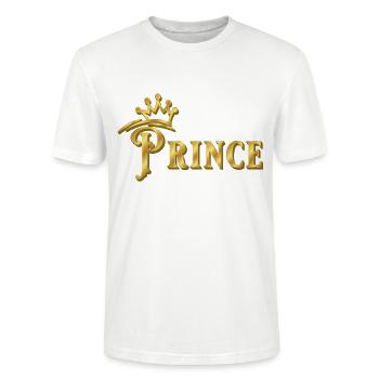 PRINCE SHRIFTZUG MIT GOLDENER KRONE - Stanley/Stella Unisex Bio-T-Shirt CRAFTER - Weiß - Vorne - Alina (178cm) & Michal (187cm)