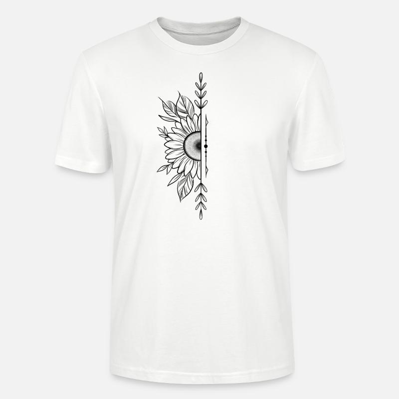 Fleur de tournesol dotwork - T-shirt bio CRAFTER Stanley Stella Unisexe - blanc