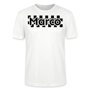 Damier Texte Prénom Homme Nom Marco - T-shirt bio CRAFTER Stanley Stella Unisexe - blanc - Devant - Alina (178cm) & Michal (187cm)