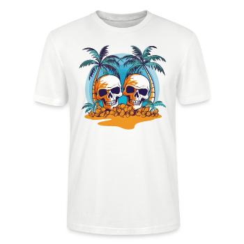 Sommer Sonne Palmen Totenkopf Strand Meer Urlaub - Stanley/Stella Unisex Bio-T-Shirt CRAFTER - Weiß - Vorne - Alina (178cm) & Michal (187cm)
