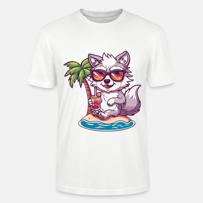 Wolf Summer Beach Comic - Stanley/Stella CRAFTER Unisex Organic T-Shirt - white