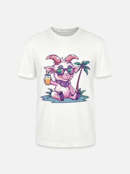 Mountain Goat Summer Beach Vacation - Stanley/Stella CRAFTER Unisex Organic T-Shirt - white