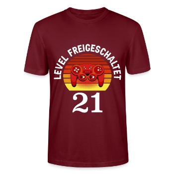 Level 21 Freigeschaltet 21 Geburtstag 21 Jahre alt - Stanley/Stella Unisex Bio-T-Shirt CRAFTER - Burgunderrot - Vorne - Alina (178cm) & Michal (187cm)