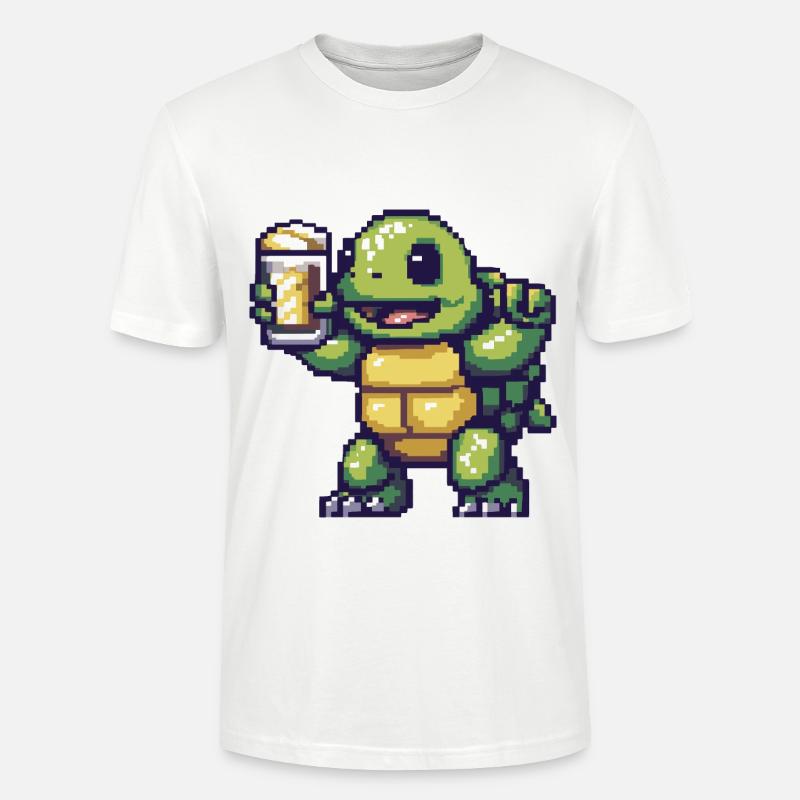 Tortue bière pixel - T-shirt bio CRAFTER Stanley Stella Unisexe - blanc