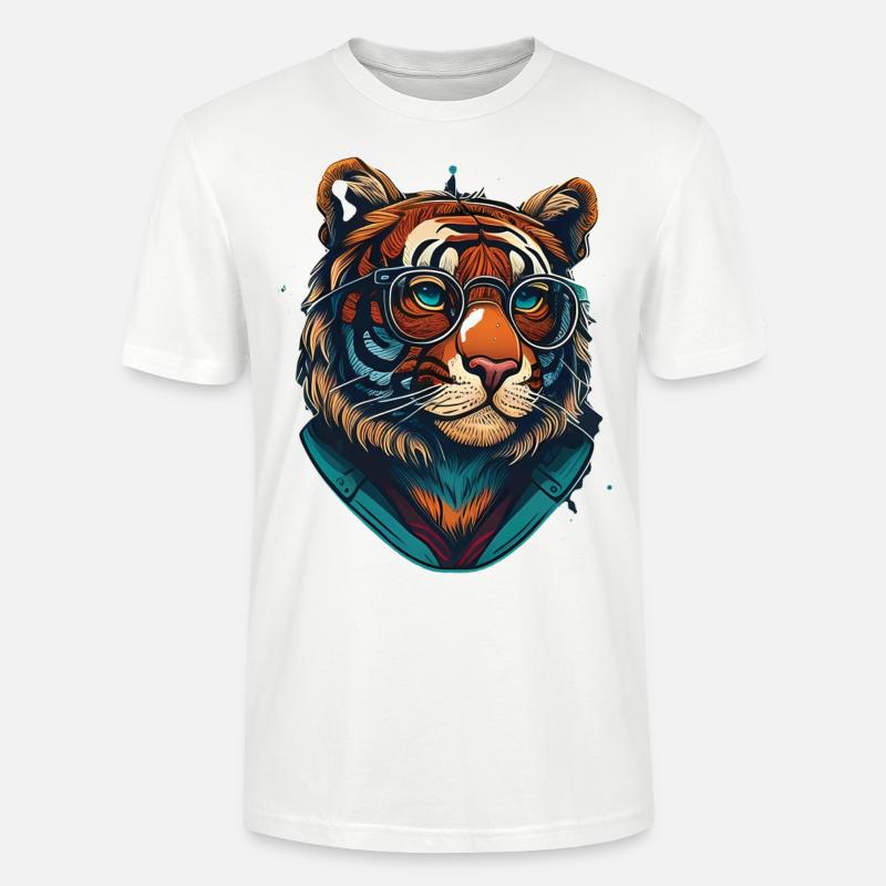Tiger als Nerd mit Buch - Stanley/Stella Unisex Bio-T-Shirt CRAFTER - Weiß