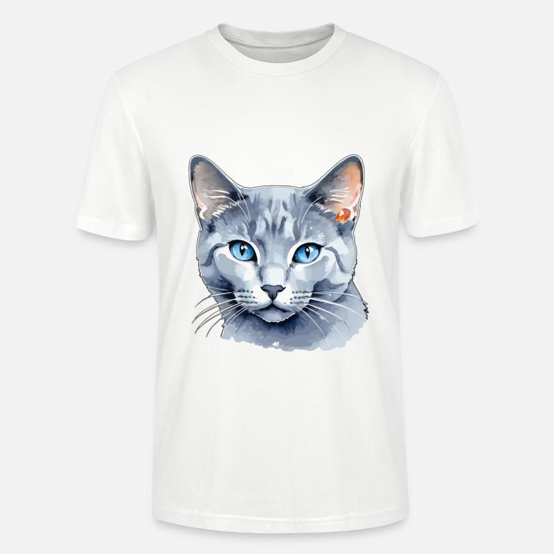 Chat bleu russe Aquarelle - T-shirt bio CRAFTER Stanley Stella Unisexe - blanc