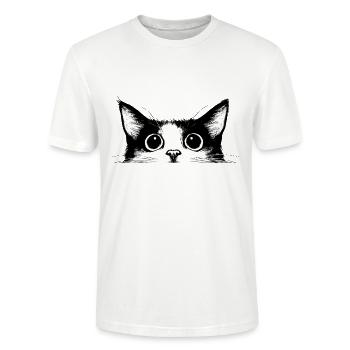 Katze Katzenkopf Schwarz Weiß Gezeichnet Cartoon - Stanley/Stella Unisex Bio-T-Shirt CRAFTER - Weiß - Vorne - Alina (178cm) & Michal (187cm)